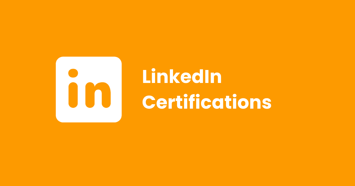 LinkedIn certifications banner graphic with LinkedIn logo on orange background highlighting online learning credentials