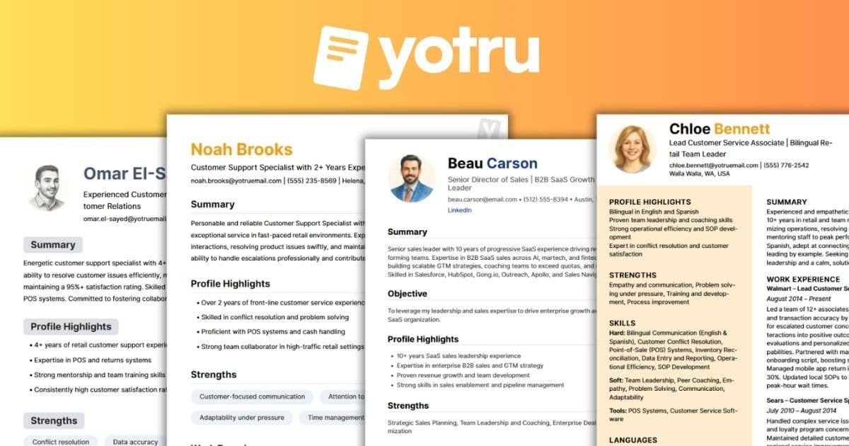 Resume templates showcased by Yotru