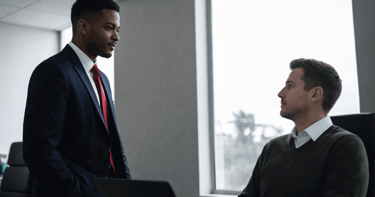 HR leader supporting employee during layoff transition with outplacement services and career guidance in private meeting