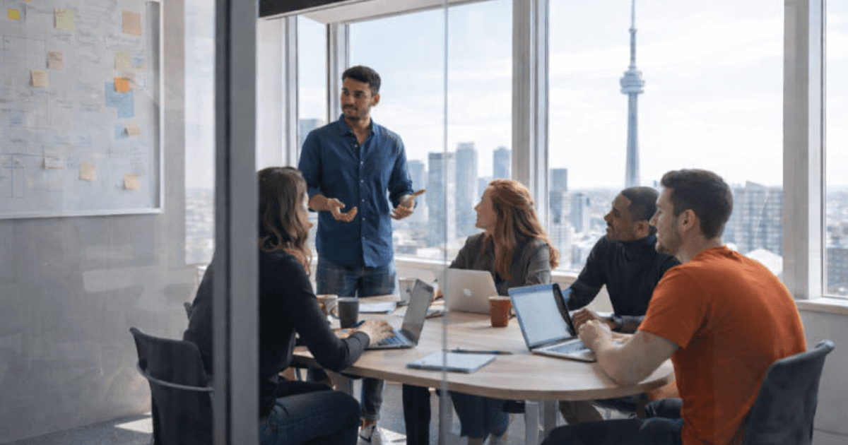 HR leader introducing outplacement services to employee during layoff notification meeting in private office setting