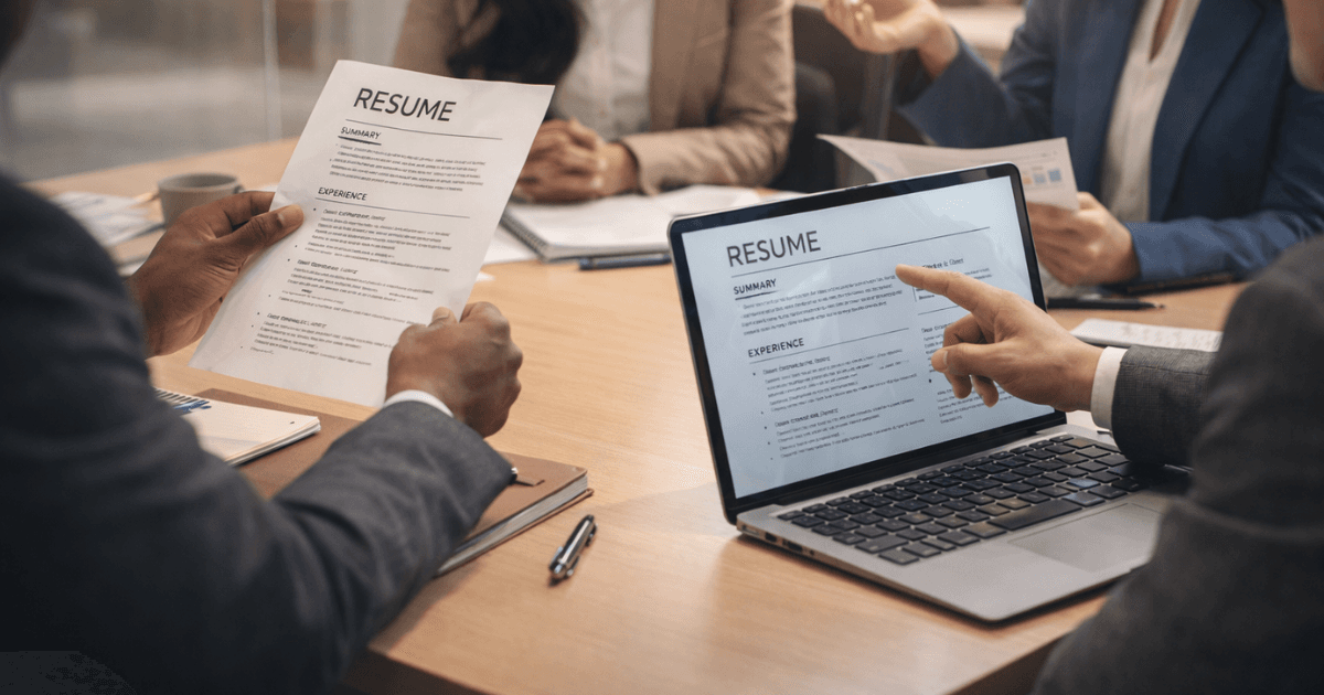 HR leaders discussing outplacement and AI resume tools to support employees during workforce transitions