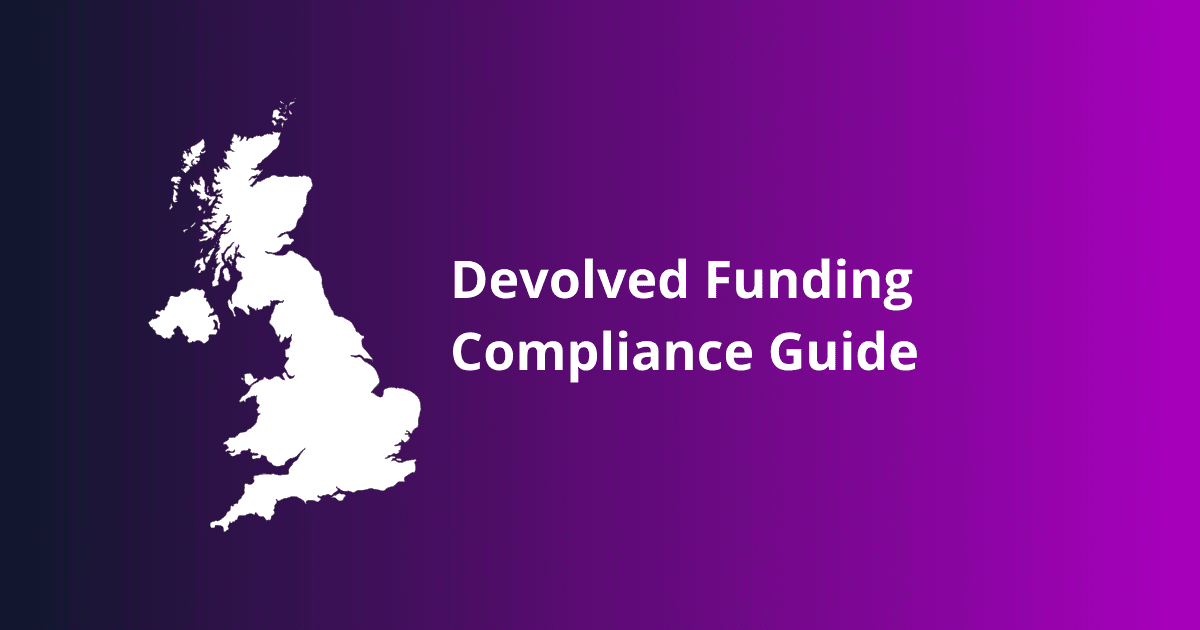 Devolved adult skills funding framework showing Mayoral Combined Authority commissioning, regional compliance rules, and provider funding management in England