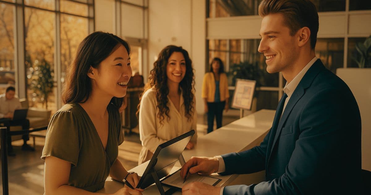 AI Receptionist speaking to a few patrons