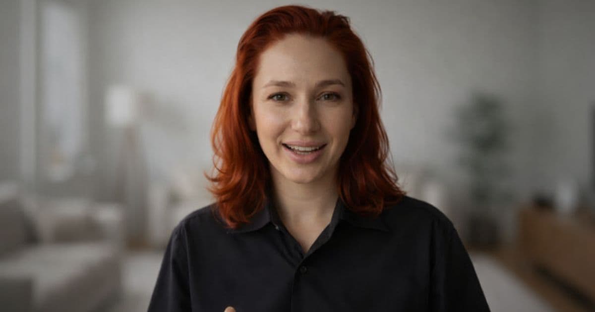 Professional setting up blurred background for video interview on laptop