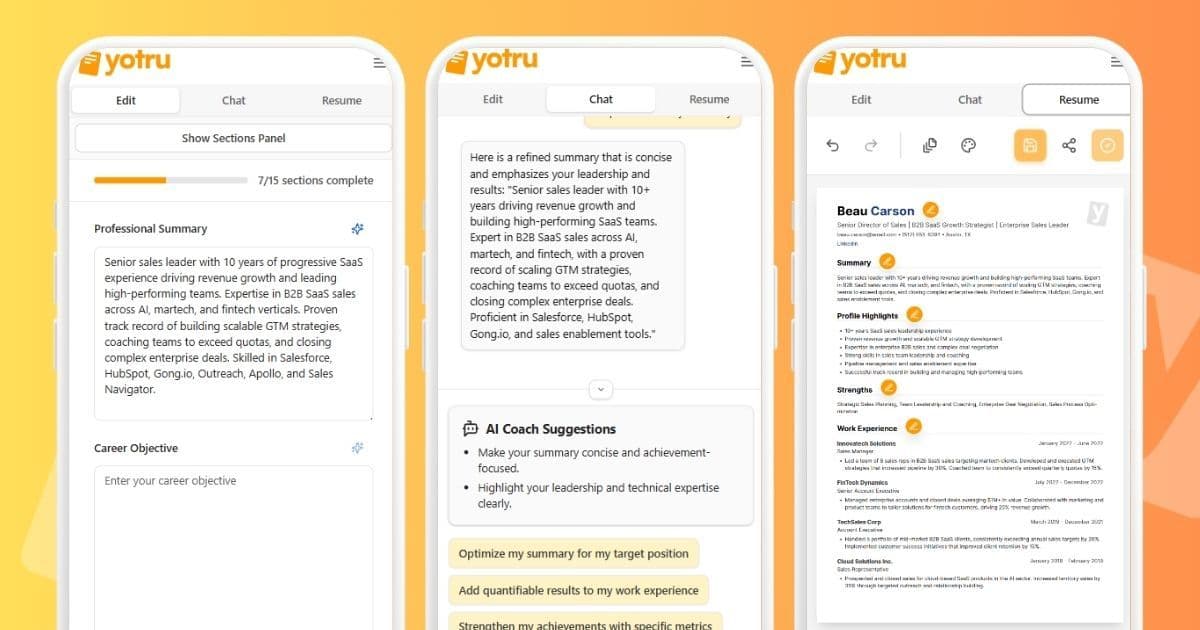 Mobile view of Yotru AI Resume Builder